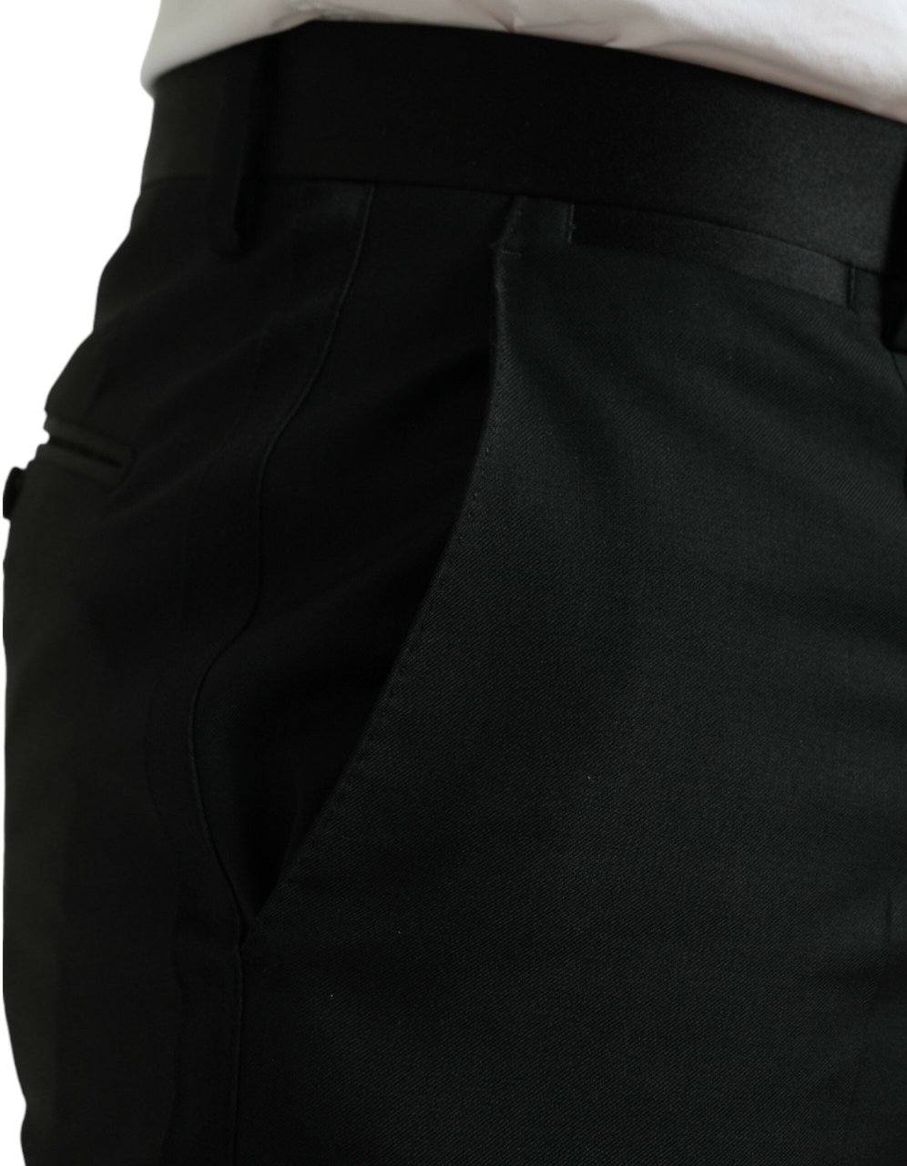 Dolce & Gabbana Black Wool Slim Fit Formal Trouser Dress Pants Zwart