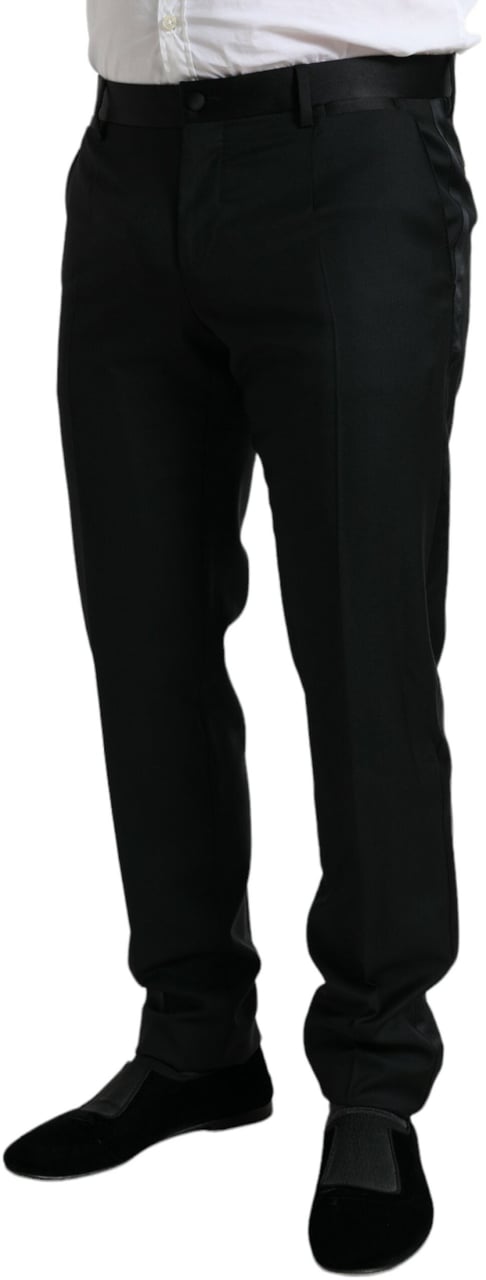 Dolce & Gabbana Black Wool Slim Fit Formal Trouser Dress Pants Zwart