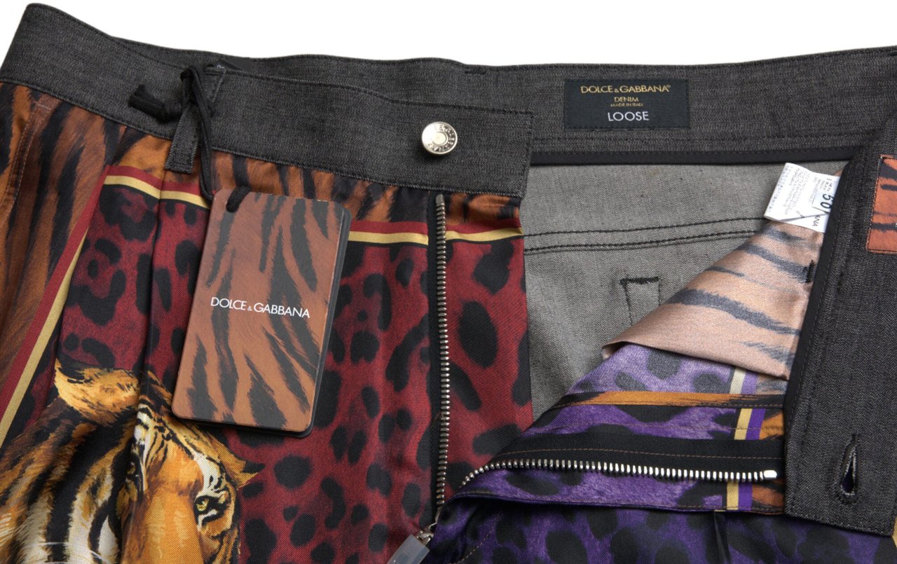 Dolce & Gabbana Multicolor Tiger Cotton Loose Denim Jeans Divers
