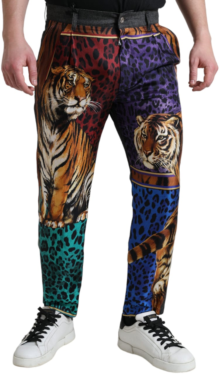 Dolce & Gabbana Multicolor Tiger Cotton Loose Denim Jeans Divers