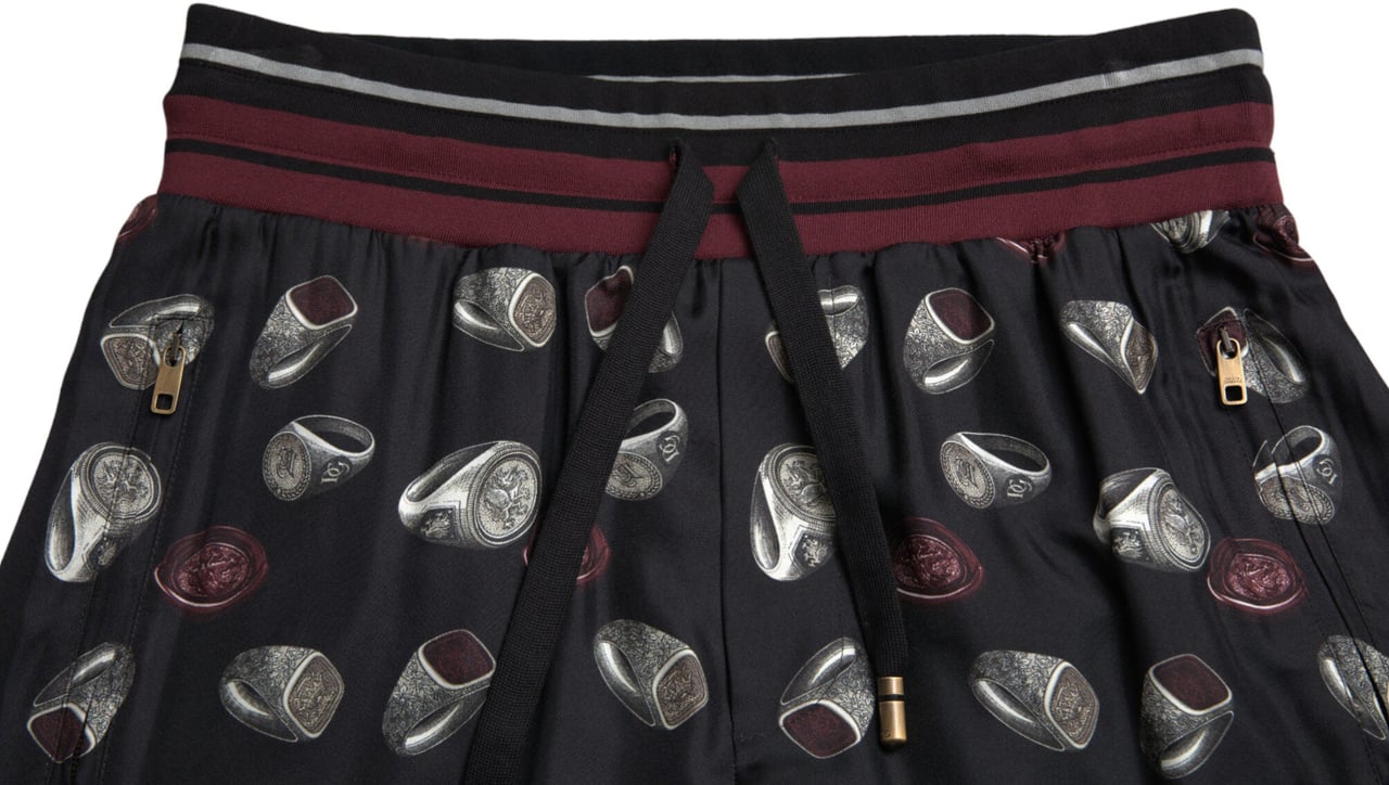 Dolce & Gabbana Black Ring Silk Jogging Trousers Pants Zwart