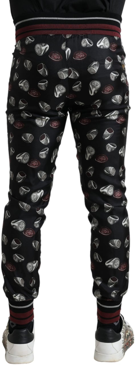 Dolce & Gabbana Black Ring Silk Jogging Trousers Pants Zwart
