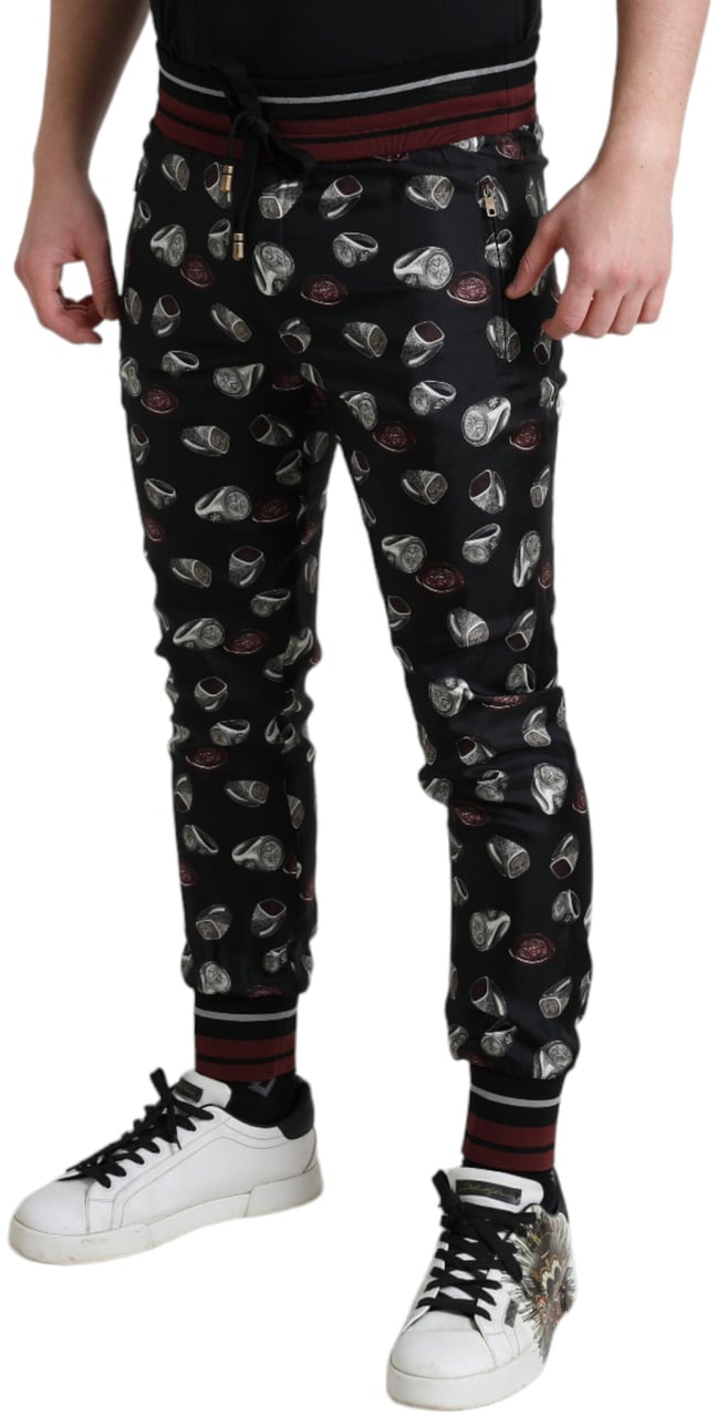 Dolce & Gabbana Black Ring Silk Jogging Trousers Pants Zwart