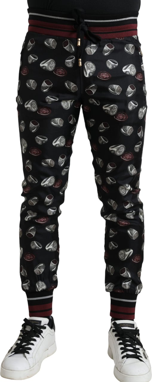 Dolce & Gabbana Black Ring Silk Jogging Trousers Pants Zwart