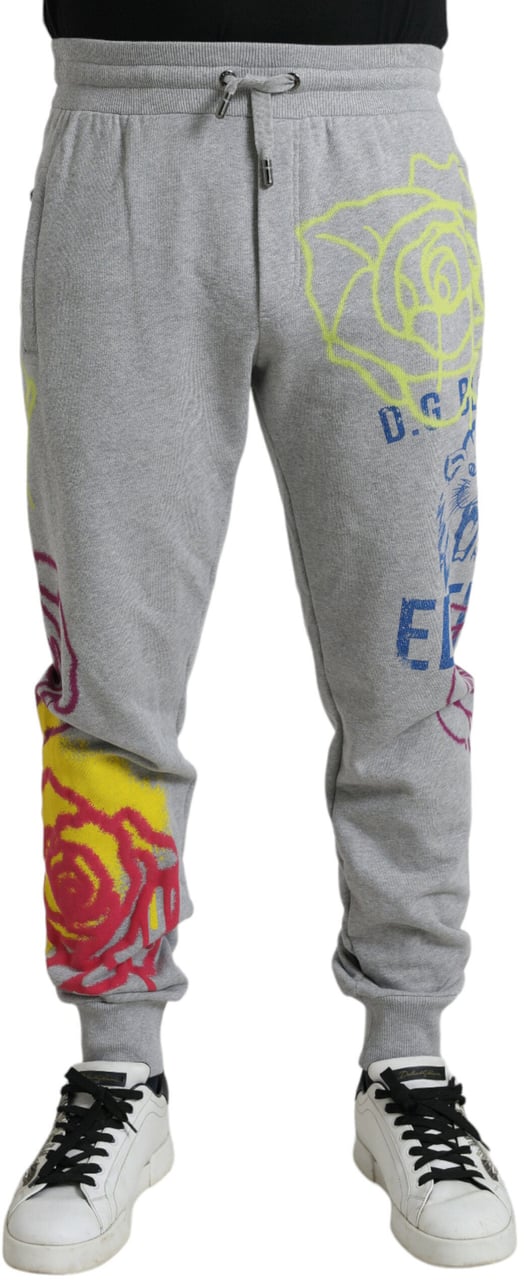 Dolce & Gabbana Gray Cotton Graffiti Sweatpants Jogger Pants Grijs