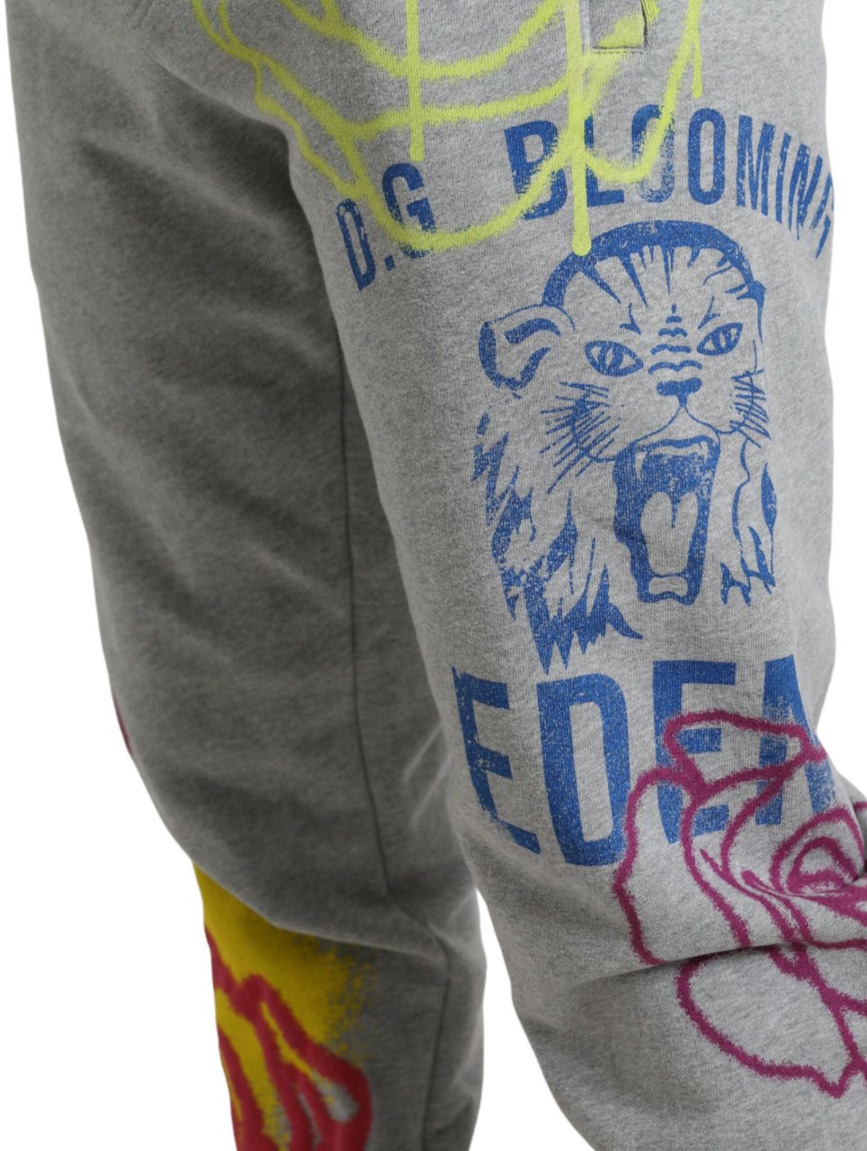 Dolce & Gabbana Gray Cotton Graffiti Sweatpants Jogger Pants Grijs