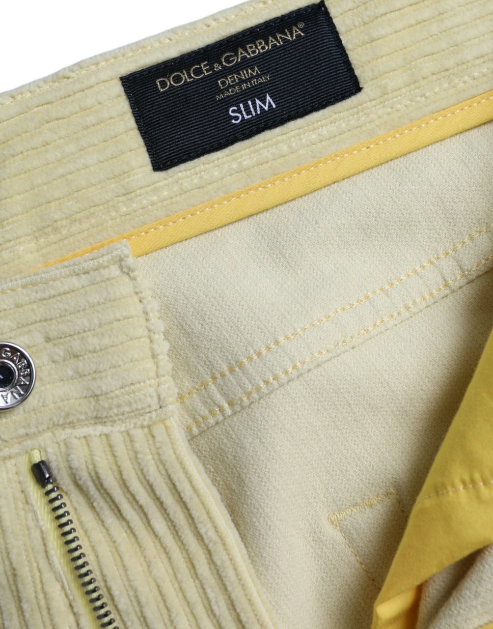 Dolce & Gabbana Yellow Corduroy Logo Plaque Skinny Denim Jeans Geel