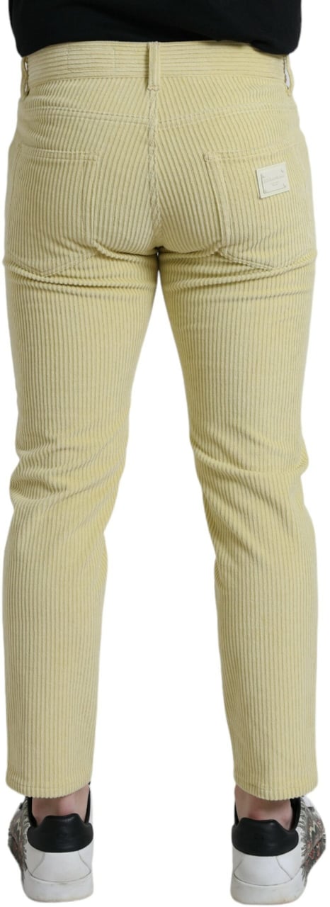 Dolce & Gabbana Yellow Corduroy Logo Plaque Skinny Denim Jeans Geel