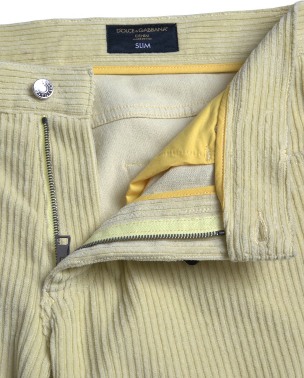 Dolce & Gabbana Yellow Corduroy Logo Plaque Skinny Denim Jeans Geel