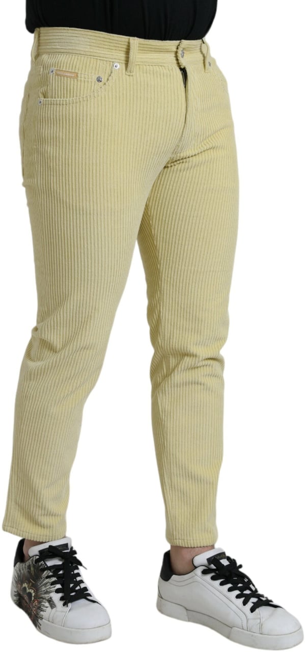 Dolce & Gabbana Yellow Corduroy Logo Plaque Skinny Denim Jeans Geel