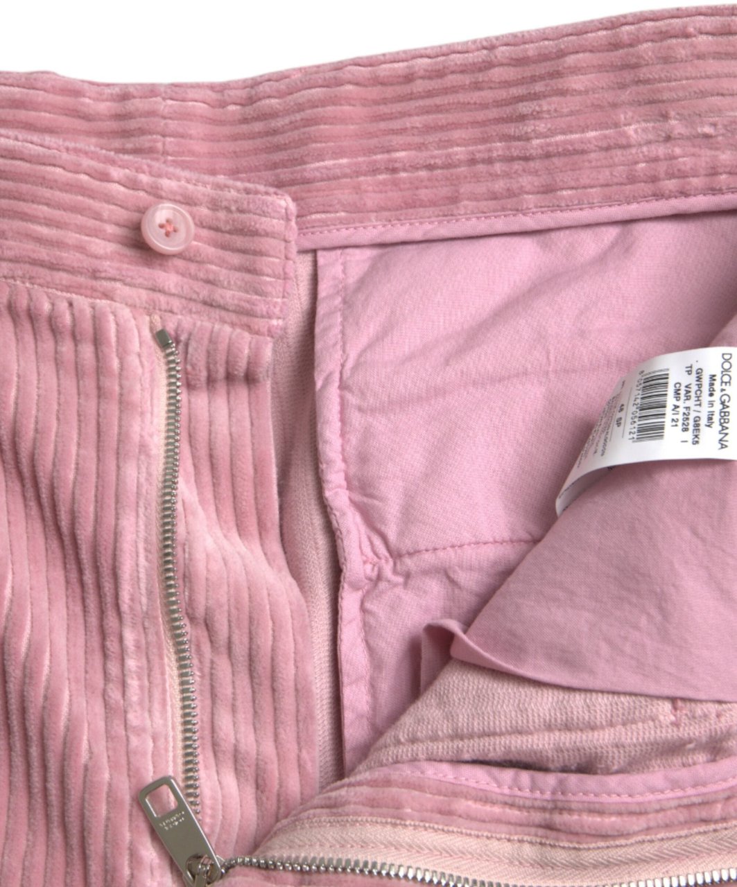 Dolce & Gabbana Pink Corduroy Cotton Stretch Skinny Cargo Jeans Roze