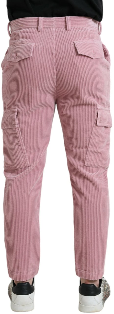 Dolce & Gabbana Pink Corduroy Cotton Stretch Skinny Cargo Jeans Roze