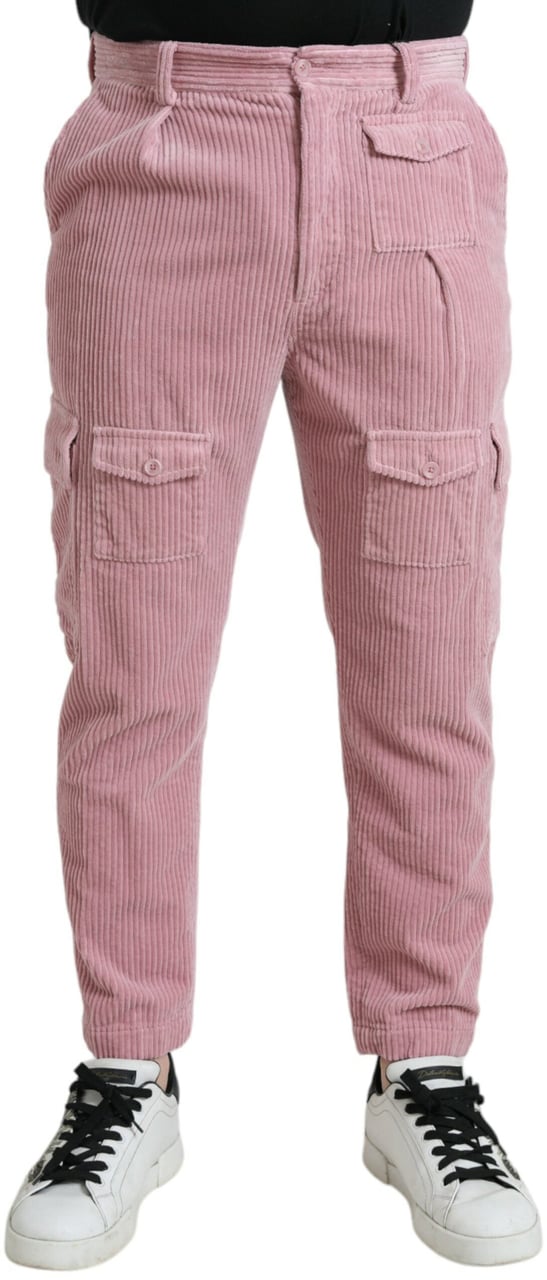 Dolce & Gabbana Pink Corduroy Cotton Stretch Skinny Cargo Jeans Roze
