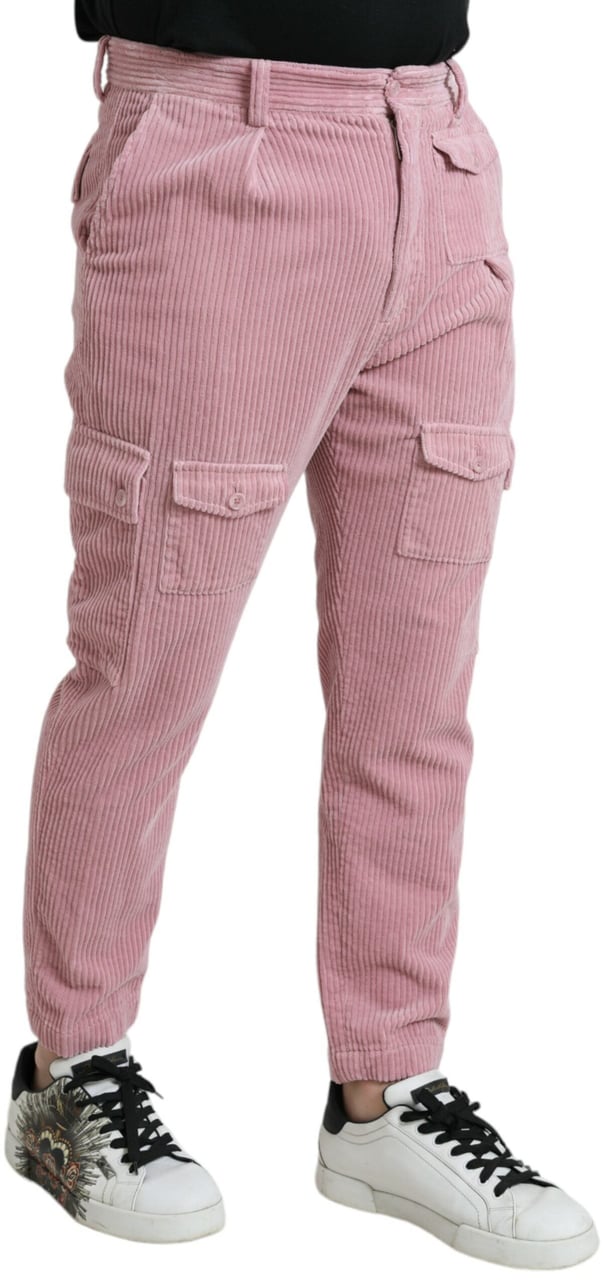 Dolce & Gabbana Pink Corduroy Cotton Stretch Skinny Cargo Jeans Roze