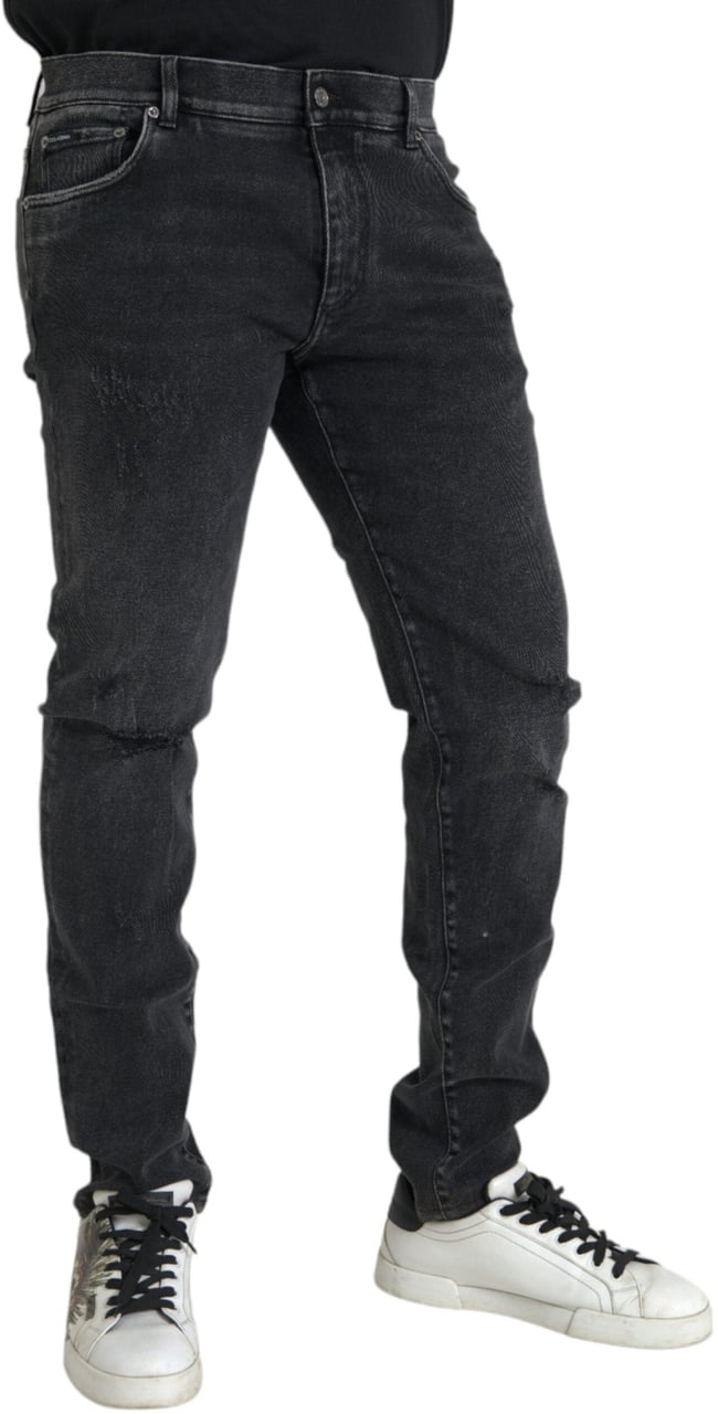 Dolce & Gabbana Gray Cotton Stretch Skinny Denim Logo Jeans Grijs
