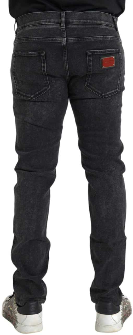 Dolce & Gabbana Gray Cotton Stretch Skinny Denim Logo Jeans Grijs