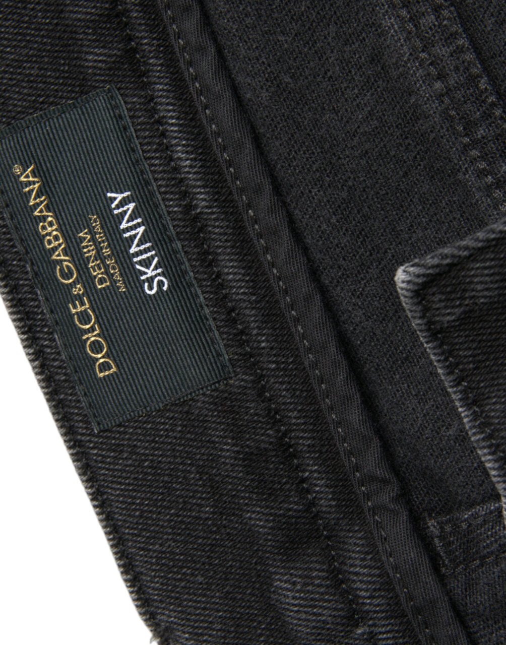 Dolce & Gabbana Gray Cotton Stretch Skinny Denim Logo Jeans Grijs