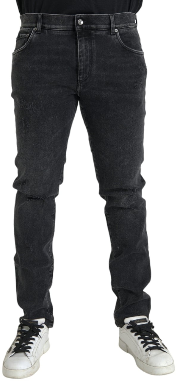 Dolce & Gabbana Gray Cotton Stretch Skinny Denim Logo Jeans Grijs