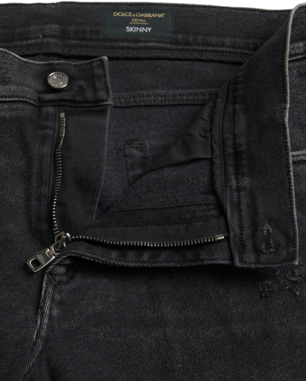 Dolce & Gabbana Gray Cotton Stretch Skinny Denim Logo Jeans Grijs