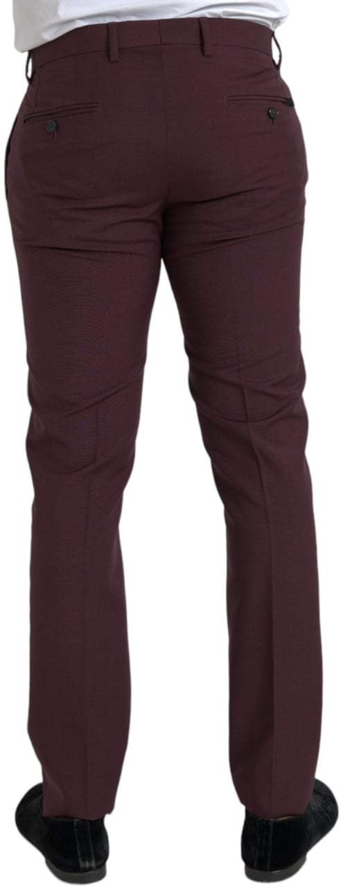 Dolce & Gabbana Maroon Wool Men Slim Fit Dress Pants Zwart