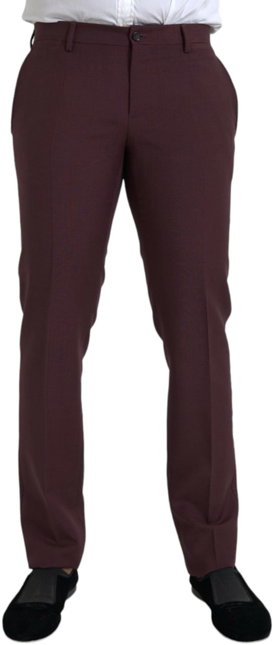 Dolce & Gabbana Maroon Wool Men Slim Fit Dress Pants Zwart