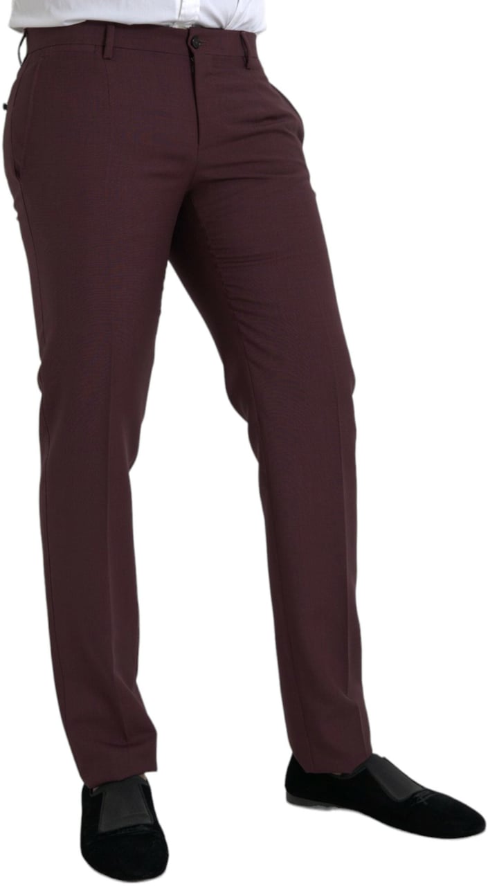 Dolce & Gabbana Maroon Wool Men Slim Fit Dress Pants Zwart
