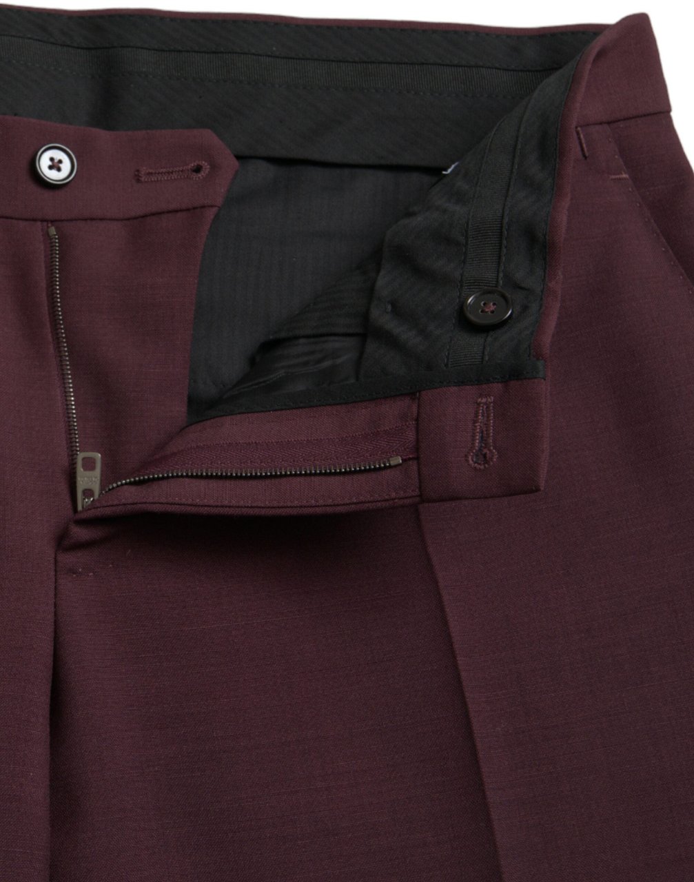 Dolce & Gabbana Maroon Wool Men Slim Fit Dress Pants Zwart