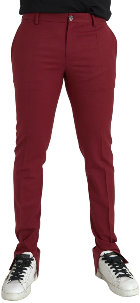 Dolce & Gabbana Red Wool Men Slim Fit Dress Pants Rood