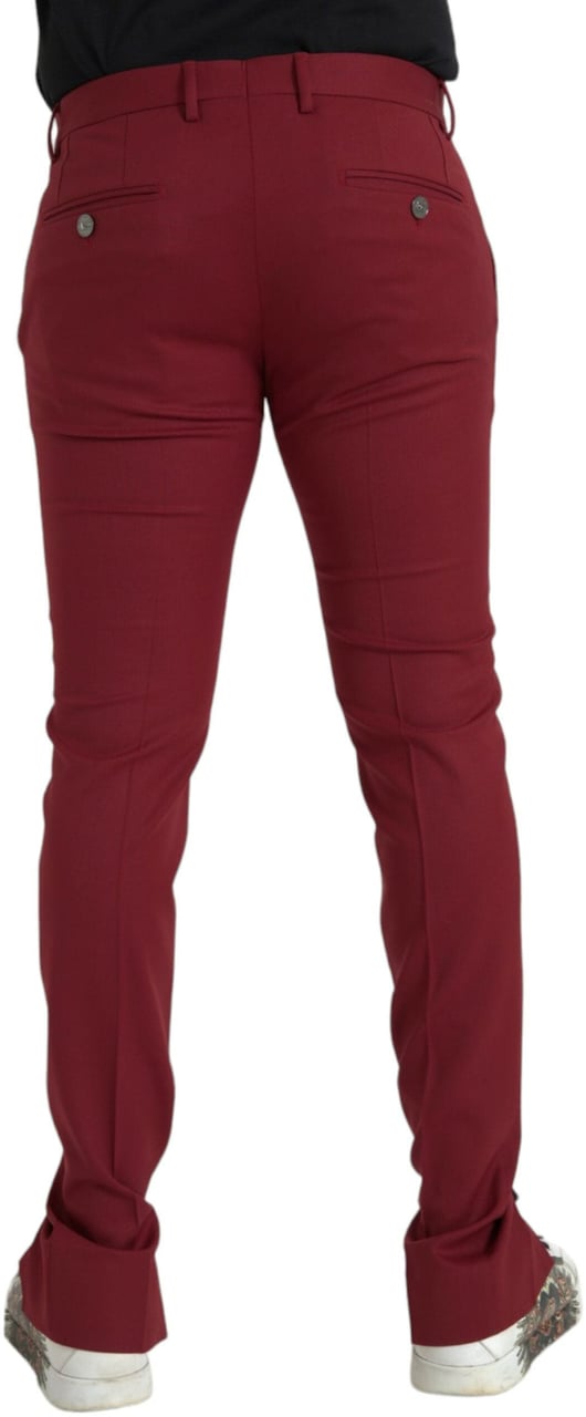 Dolce & Gabbana Red Wool Men Slim Fit Dress Pants Rood