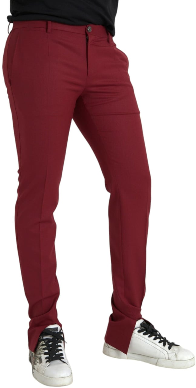 Dolce & Gabbana Red Wool Men Slim Fit Dress Pants Rood