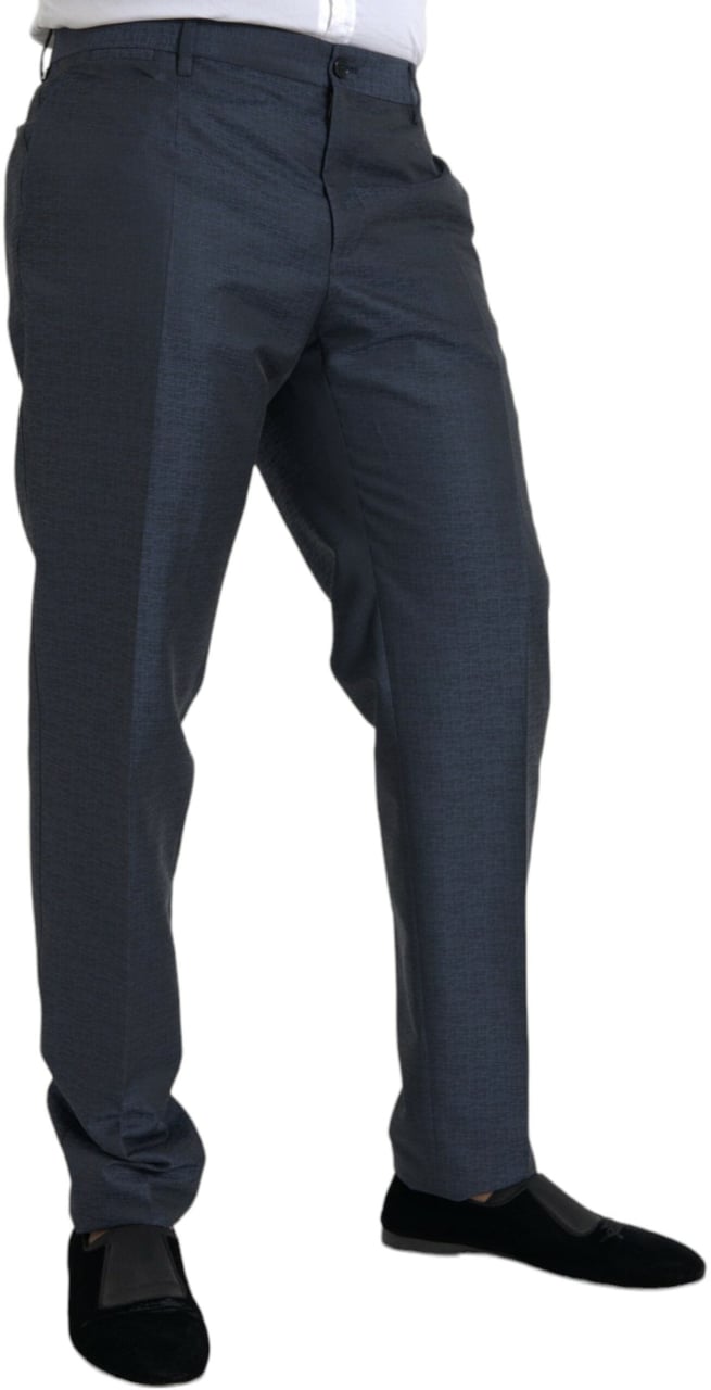 Dolce & Gabbana Blue Wool Men Skinny Dress Pants Blauw
