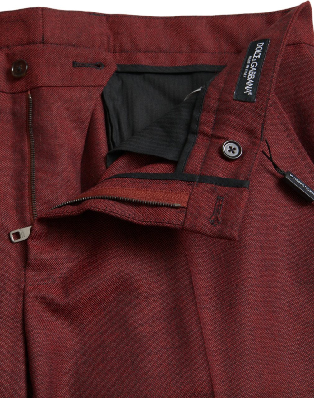 Dolce & Gabbana Maroon Wool Men Skinny Dress Pants Zwart