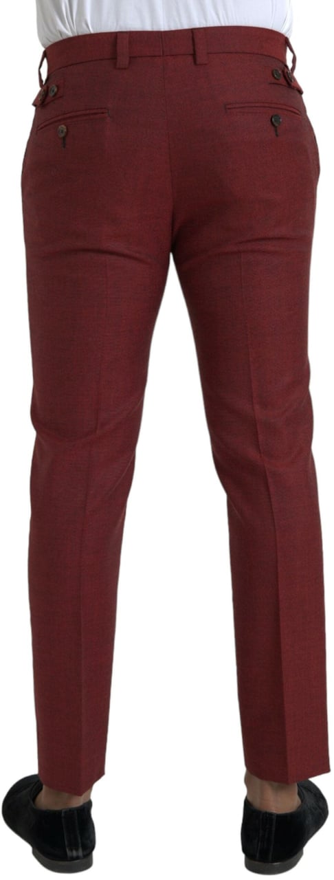 Dolce & Gabbana Maroon Wool Men Skinny Dress Pants Zwart