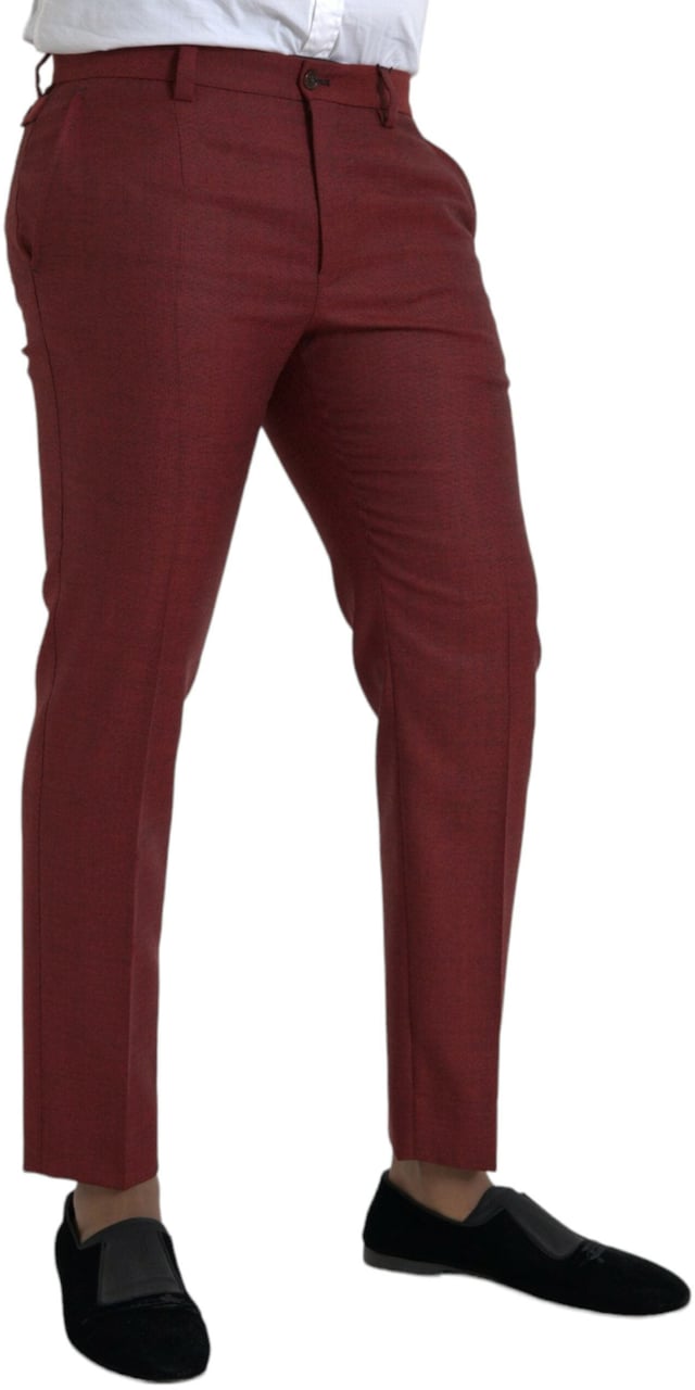 Dolce & Gabbana Maroon Wool Men Skinny Dress Pants Zwart