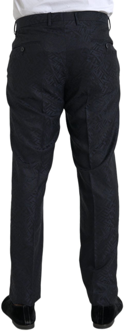 Dolce & Gabbana Blue Brocade Wool Skinny Men Dress Pants Blauw