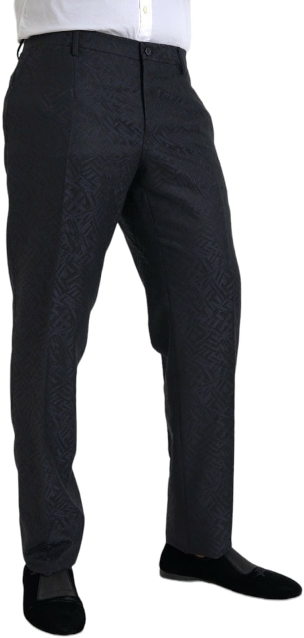 Dolce & Gabbana Blue Brocade Wool Skinny Men Dress Pants Blauw