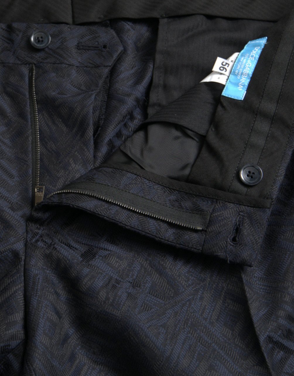 Dolce & Gabbana Blue Brocade Wool Skinny Men Dress Pants Blauw
