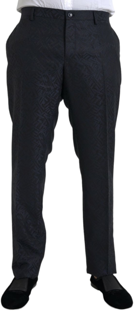 Dolce & Gabbana Blue Brocade Wool Skinny Men Dress Pants Blauw