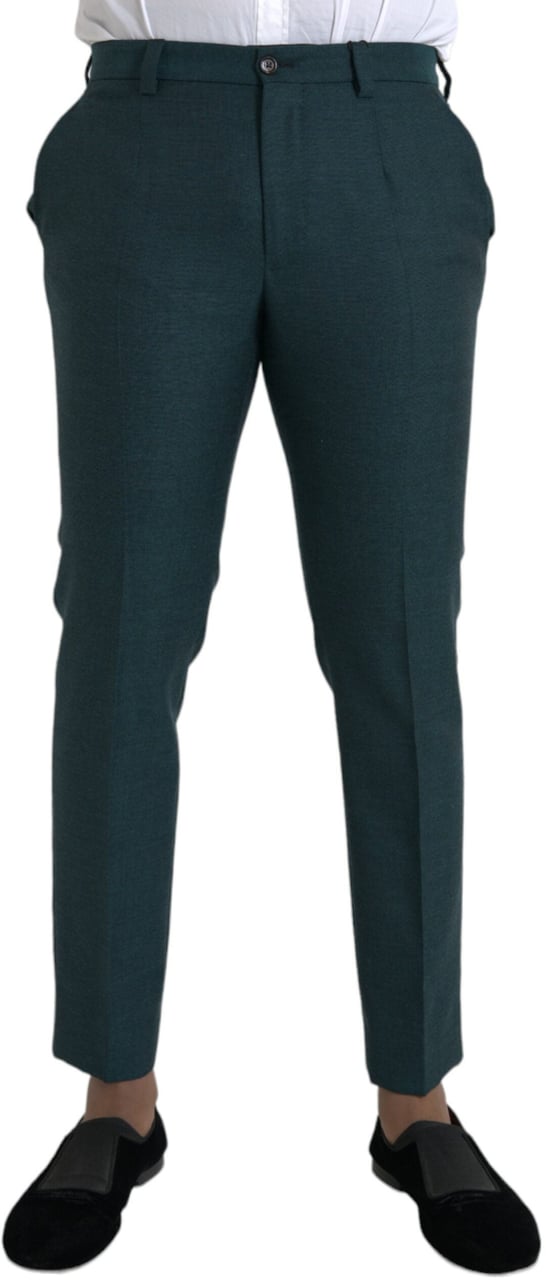 Dolce & Gabbana Green Wool Skinny Slim Dress Pants Groen