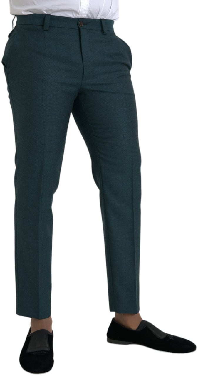 Dolce & Gabbana Green Wool Skinny Slim Dress Pants Groen