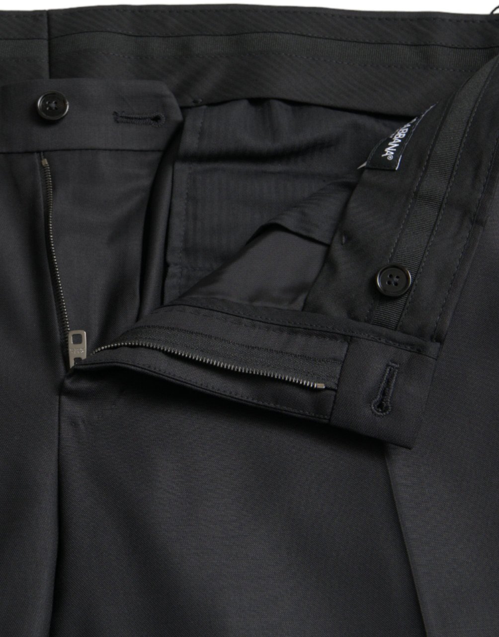 Dolce & Gabbana Black Wool Silk Skinny Dress Pants Zwart