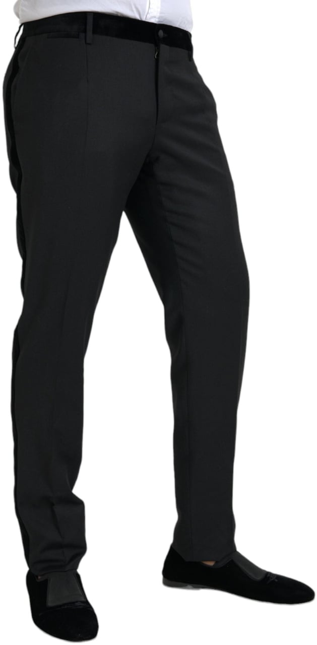 Dolce & Gabbana Black Silk Men Skinny Dress Pants Zwart