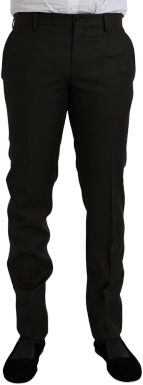 Dolce & Gabbana Dark Brown Wool Slim Fit Formal Pants Bruin