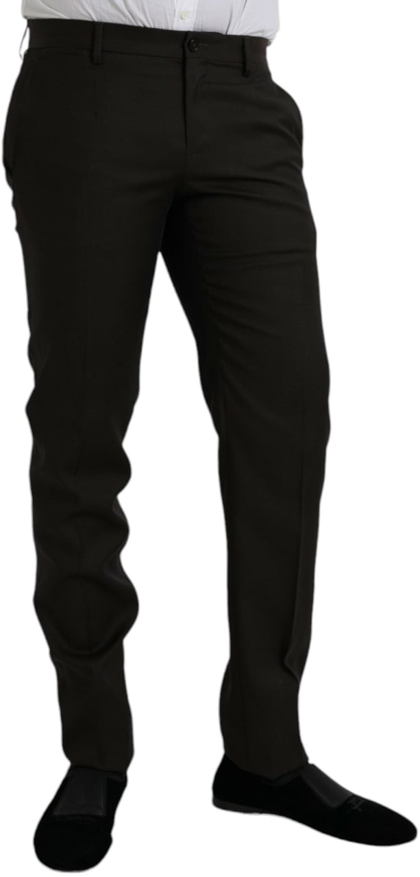 Dolce & Gabbana Dark Brown Wool Slim Fit Formal Pants Bruin