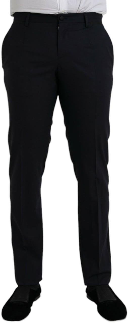 Dolce & Gabbana Dark Blue Wool Slim Fit Formal Pants Blauw