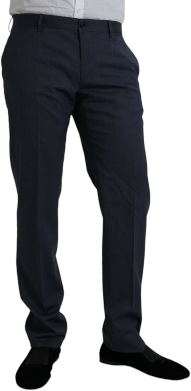 Dolce & Gabbana Blue Wool Slim Fit Dress Formal Pants Blauw