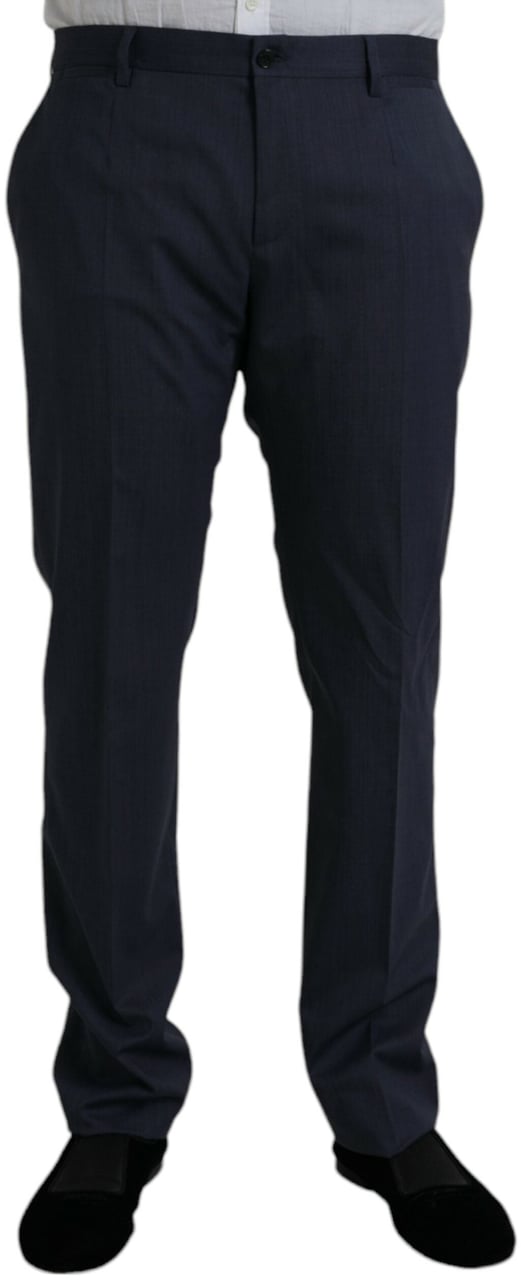 Dolce & Gabbana Blue Wool Slim Fit Dress Formal Pants Blauw