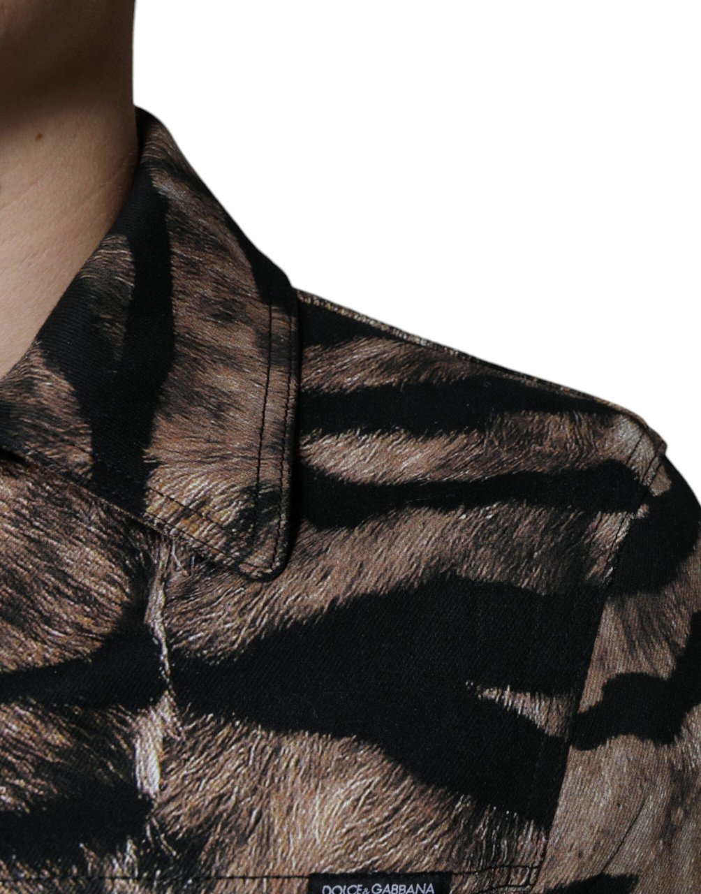 Dolce & Gabbana Brown Tiger Button Down Collared Jacket Divers