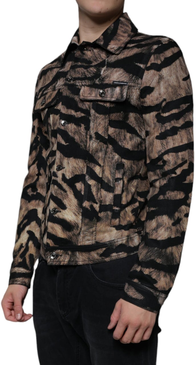 Dolce & Gabbana Brown Tiger Button Down Collared Jacket Divers