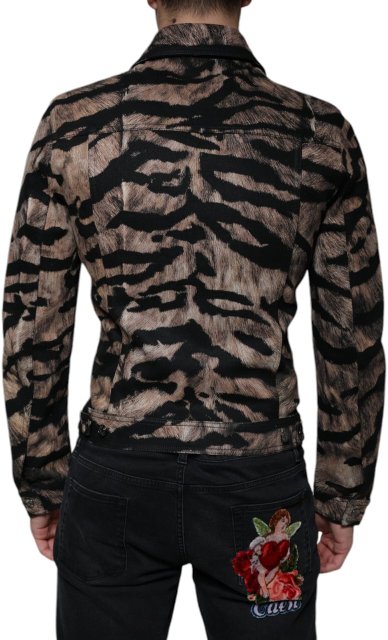 Dolce & Gabbana Brown Tiger Button Down Collared Jacket Divers
